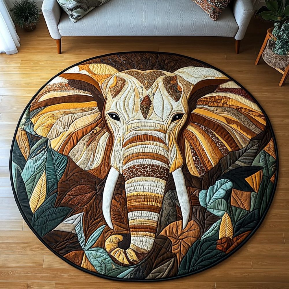 Elephant Oasis Quilted Round Mat