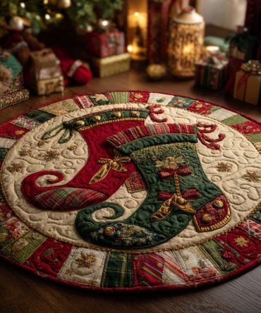 Elf Stockings Quilted Round Mat