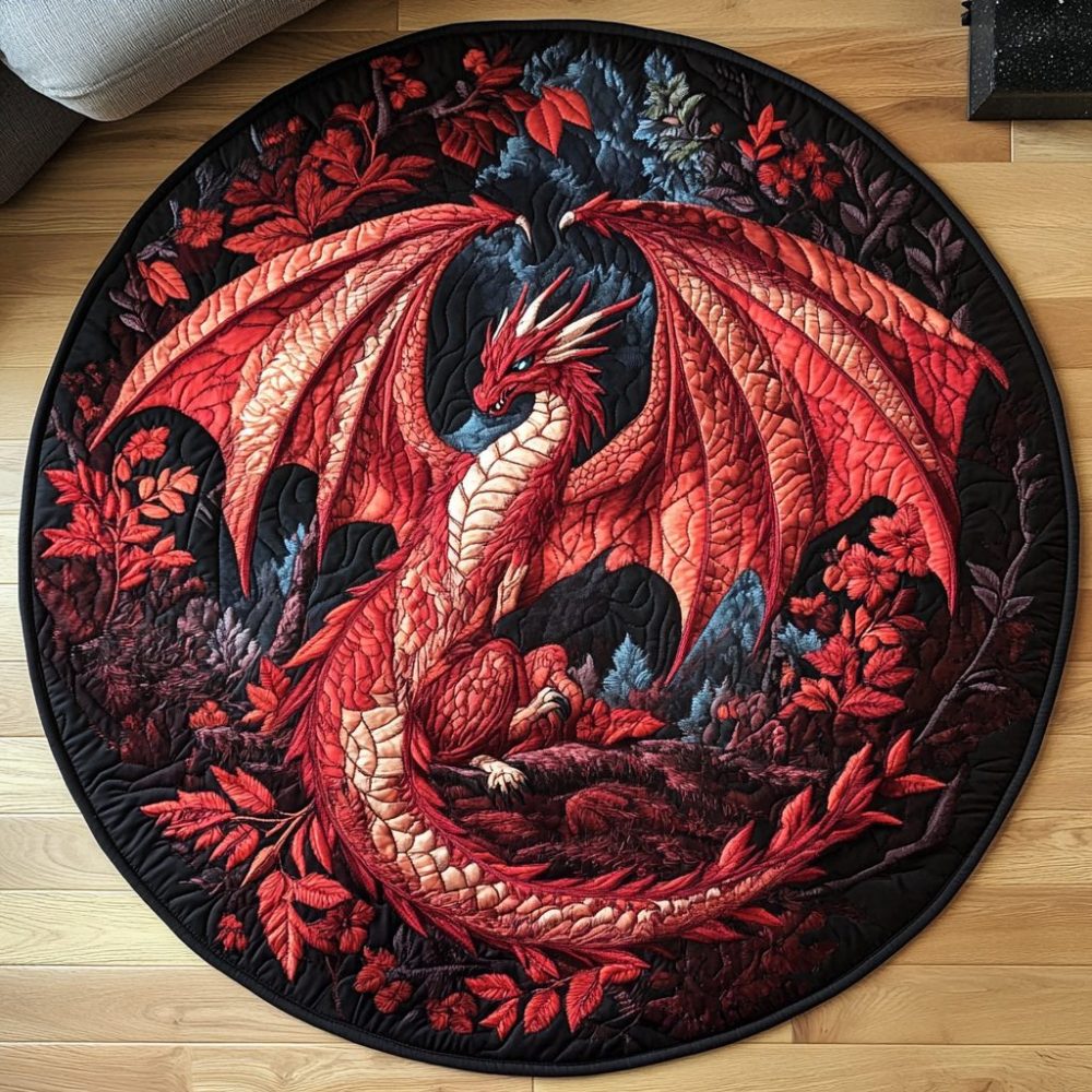 Emerald Wyvern Quilted Round Mat