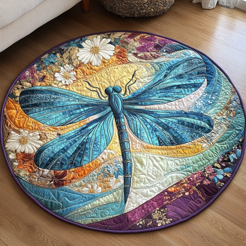 Enchanted Breeze Dragonfly Quilted Round Mat