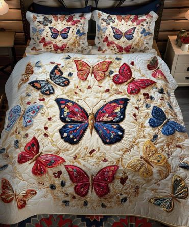 Enchanted Butterfly Bliss 3-Piece Quilted Bedding Set
