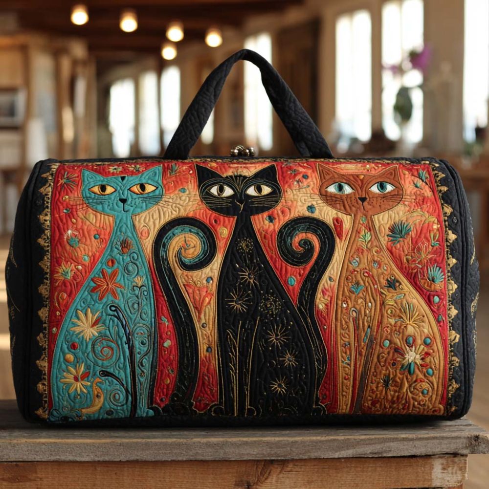 Enchanted Cats Trio Quilted Duffle Bag