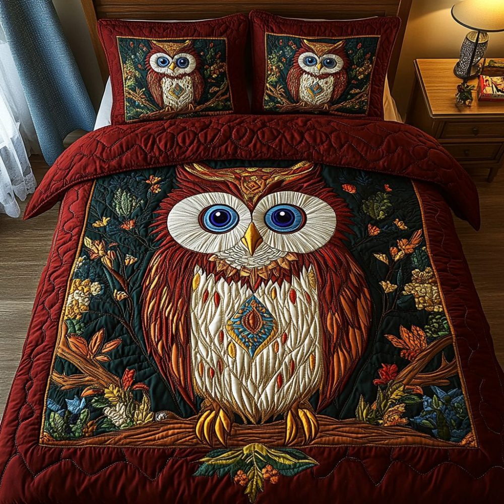 Enchanted Owl 3-Piece Quilted Bedding Set