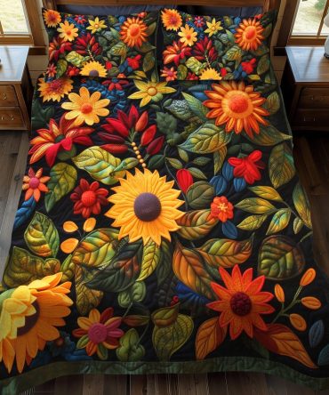 Enchanting Sunflowers 3-Piece Quilted Bedding Set