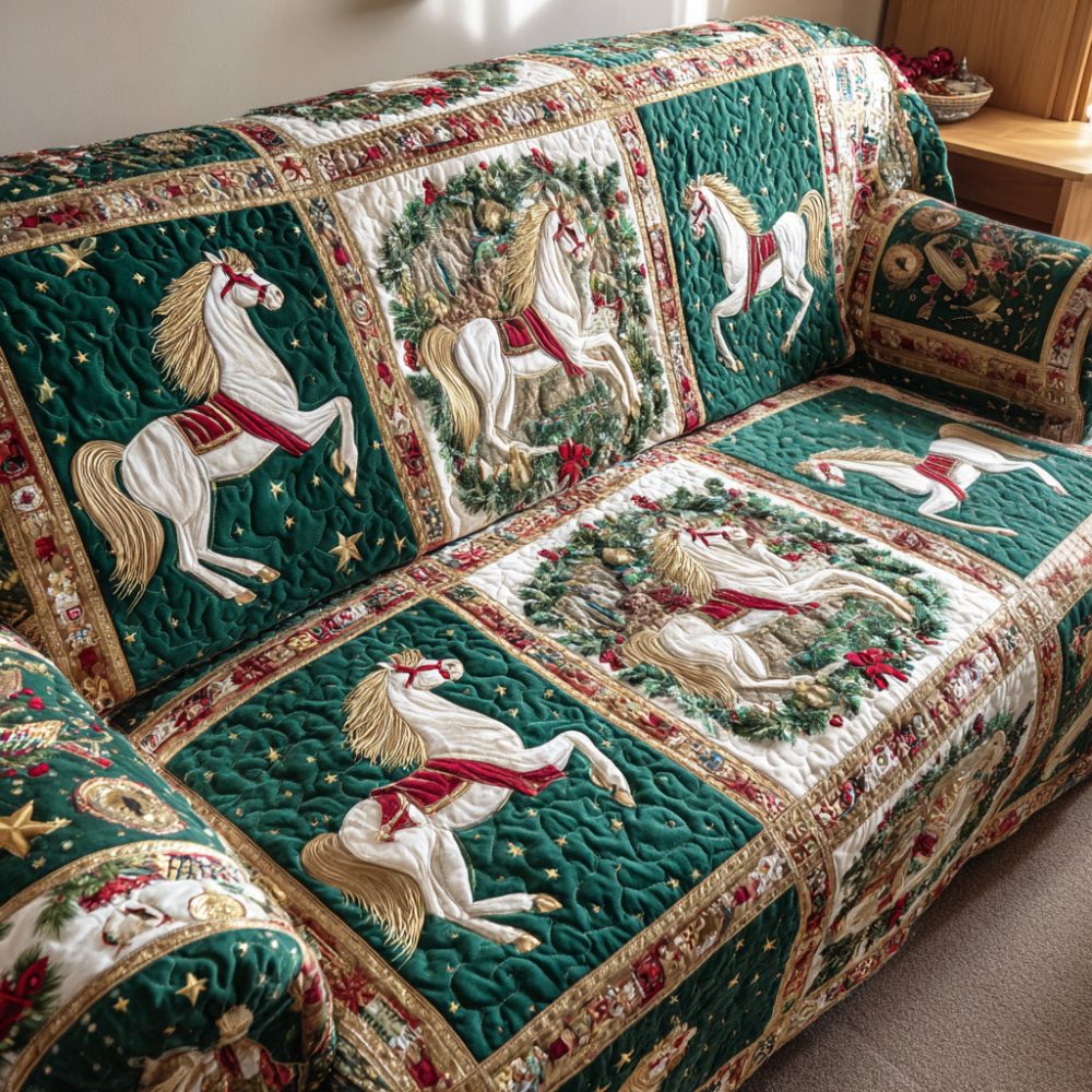 Evergreen Horses Quilted Sofa Cover