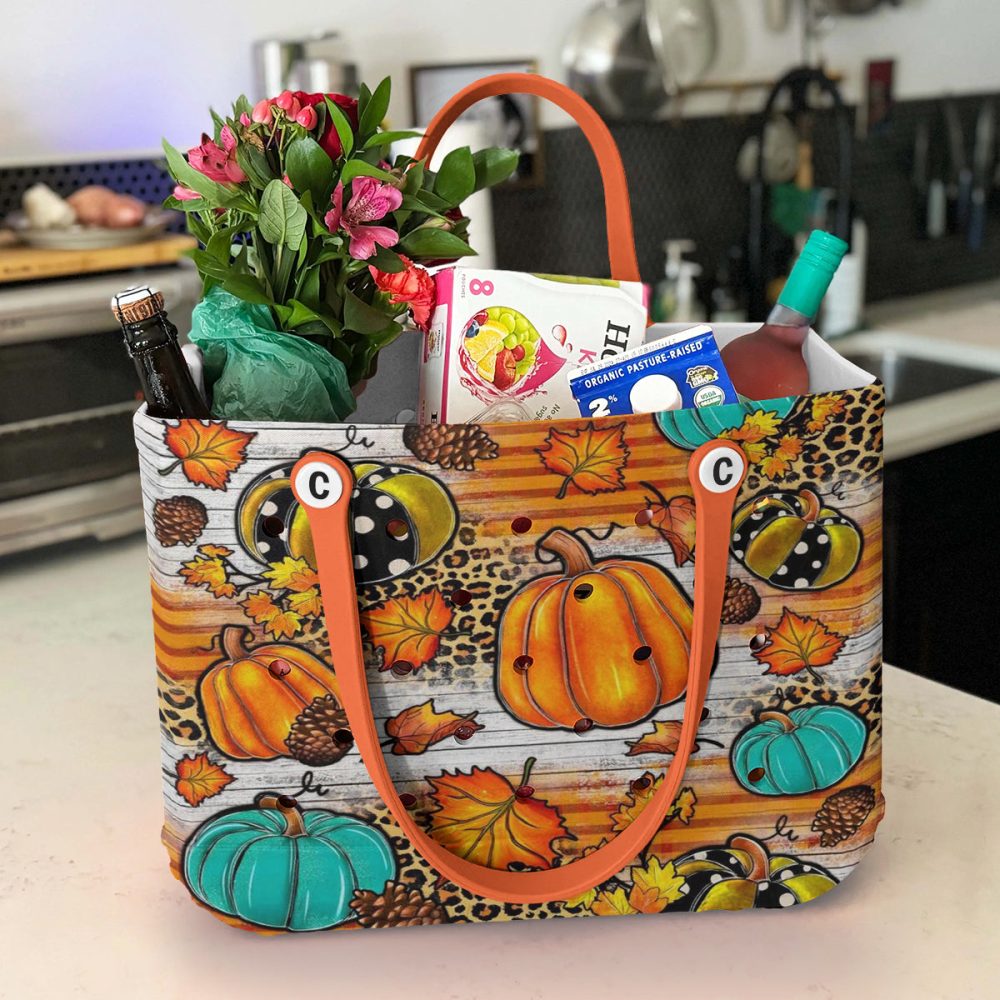 Chic Fall Pumpkin Tote Bag - Autumn Leaves & Leopard Print Shopper, Perfect For Seasonal Style - Image 4