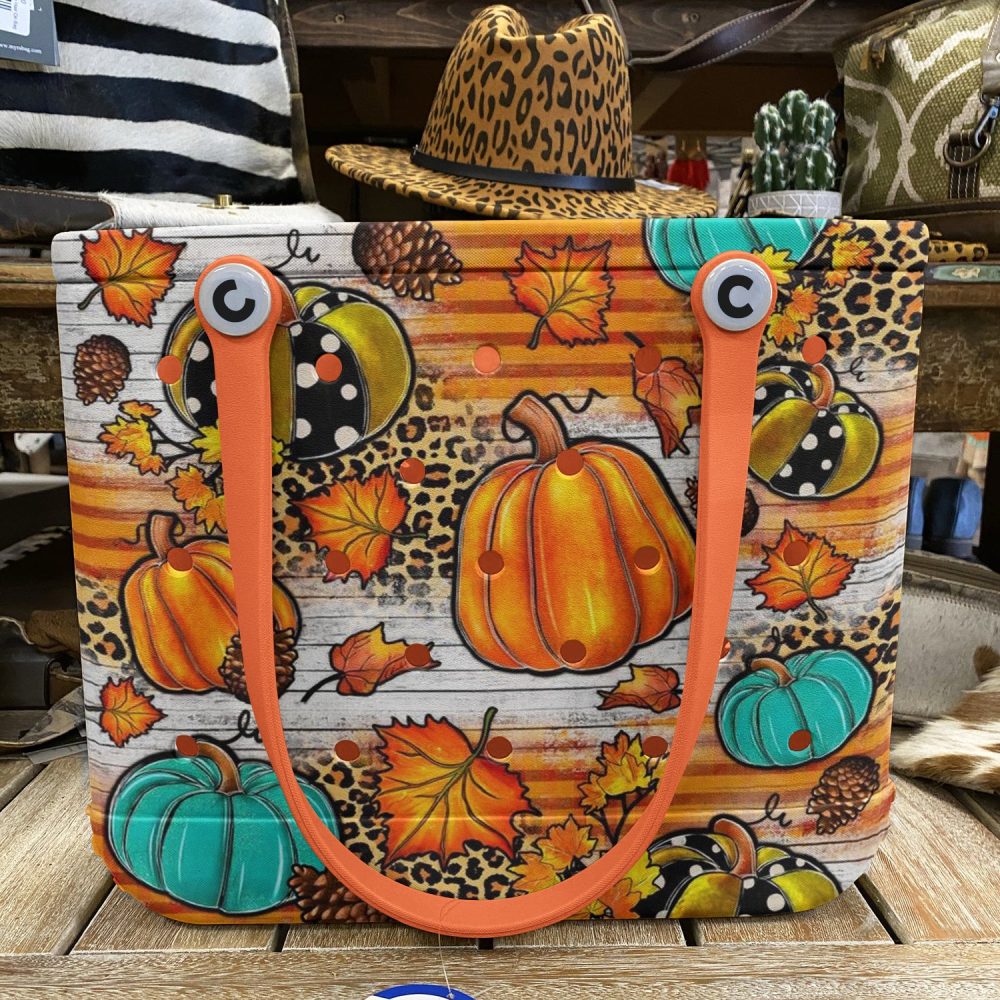 Chic Fall Pumpkin Tote Bag - Autumn Leaves & Leopard Print Shopper, Perfect For Seasonal Style - Image 6