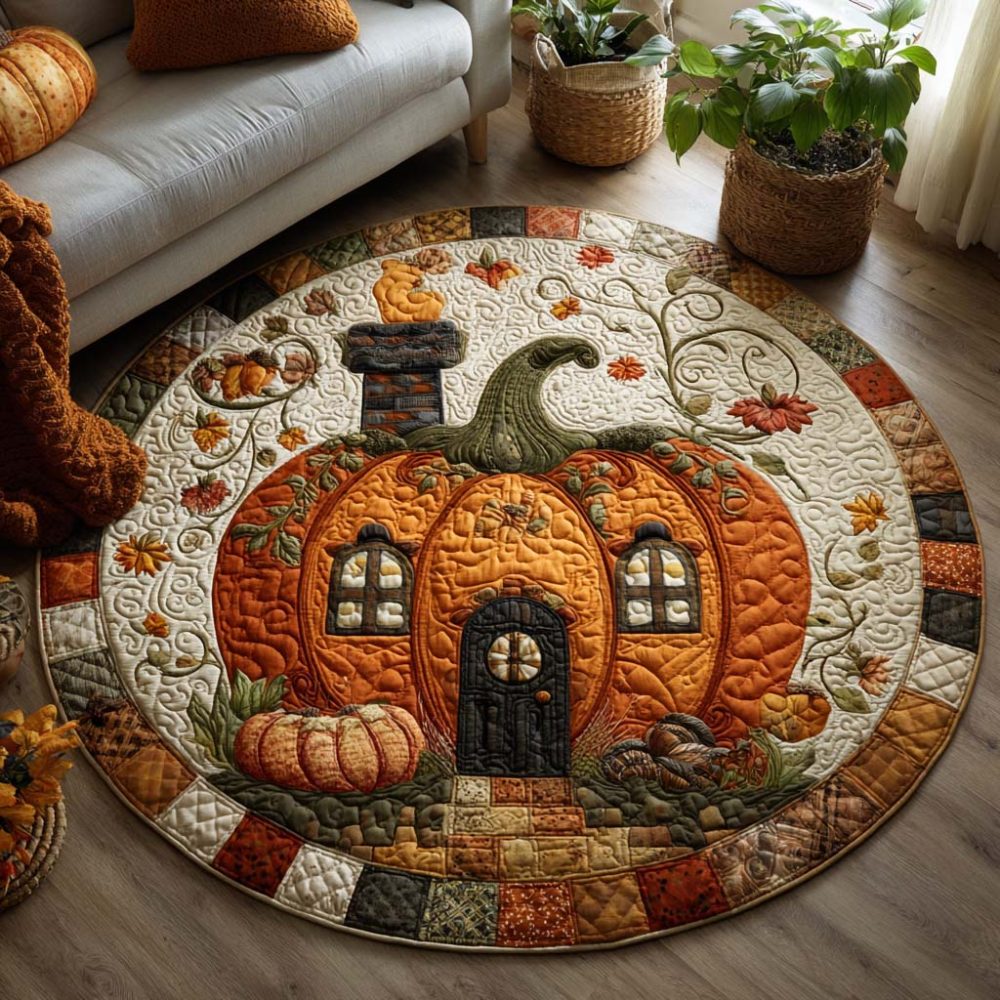 Fall Harvest Path Quilted Round Mat