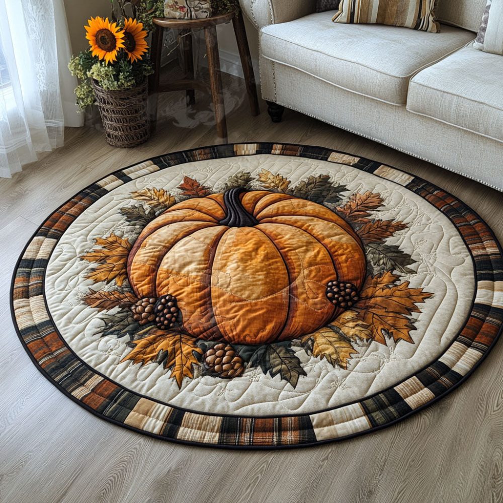 Falls Pumpkin Glow Quilted Round Mat
