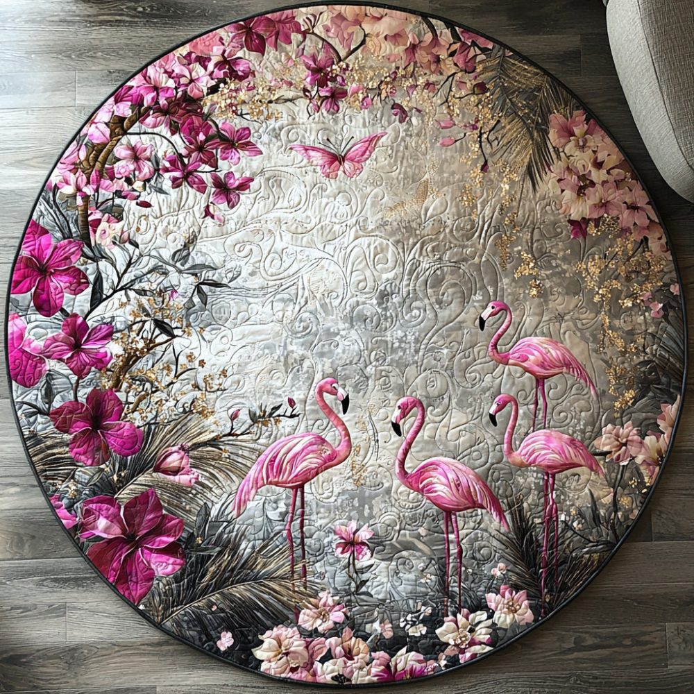 Fancy Flamingo Quilted Round Mat