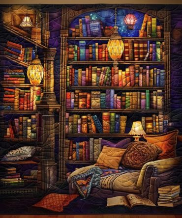 Fantasy Library Quilted Blanket