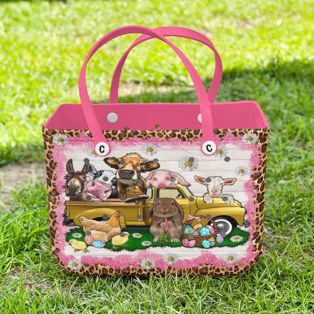 Chic Farm Animal Tote Bag - Vibrant, Fun, And Spacious With Pink Leopard Print - Perfect For Shopping Or Beach - Image 2