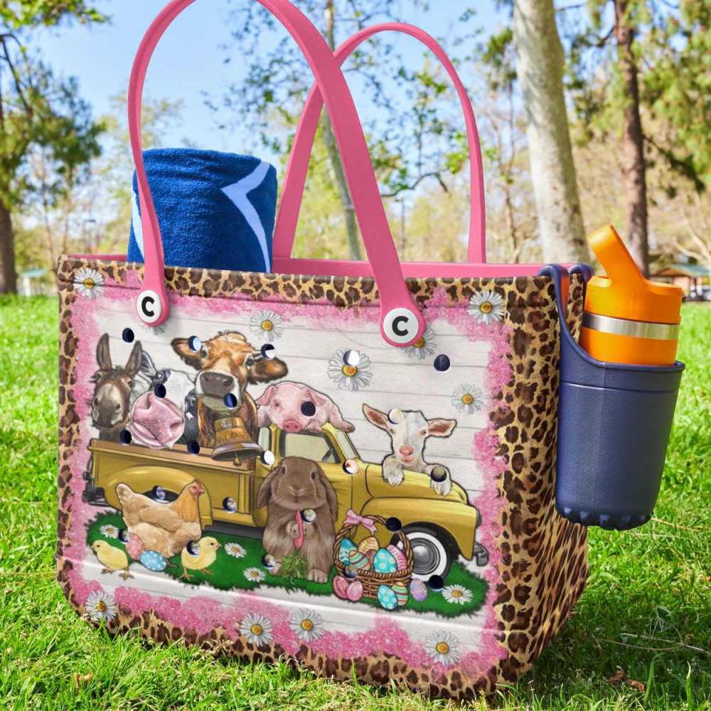 Chic Farm Animal Tote Bag - Vibrant, Fun, And Spacious With Pink Leopard Print - Perfect For Shopping Or Beach - Image 3