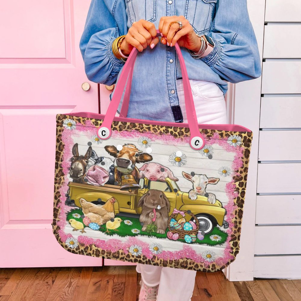 Chic Farm Animal Tote Bag - Vibrant, Fun, And Spacious With Pink Leopard Print - Perfect For Shopping Or Beach - Image 5