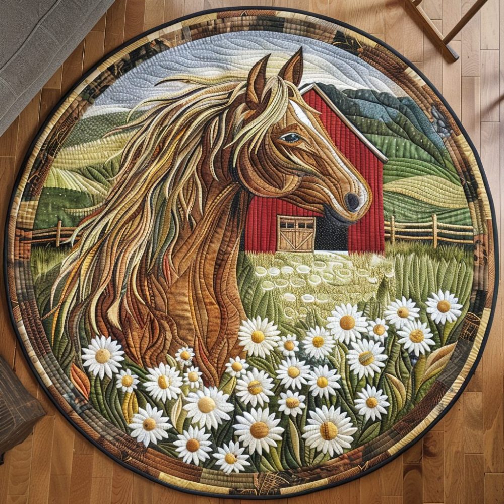 Farmyard Horse Quilted Round Mat