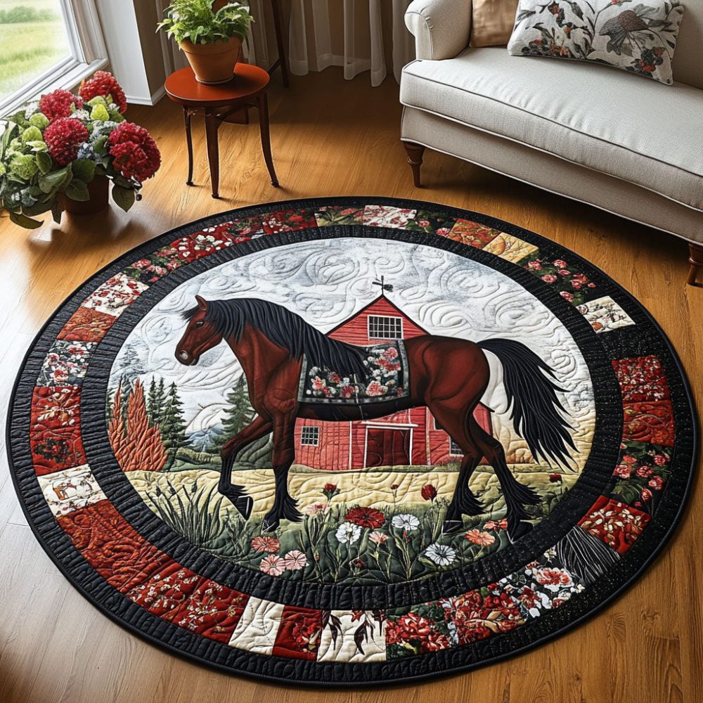 Farmyard Stallion Quilted Round Mat