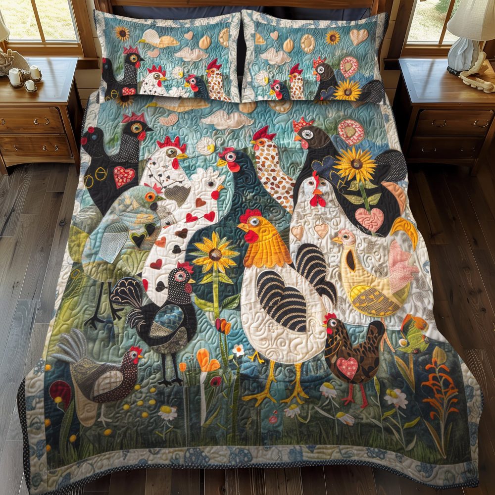 Feathered Garden 3-Piece Quilted Bedding Set