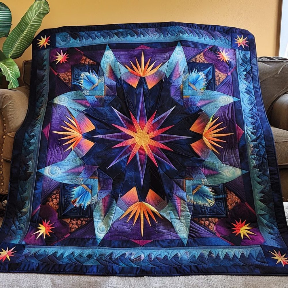 Feathered Night Sky Quilted Blanket