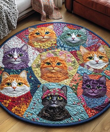 Feline Frolic Quilted Round Mat