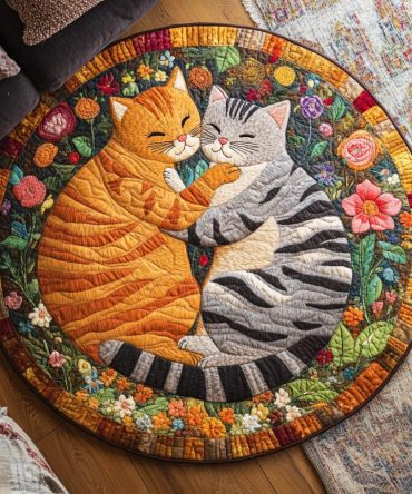 Feline Love Nest Quilted Round Mat