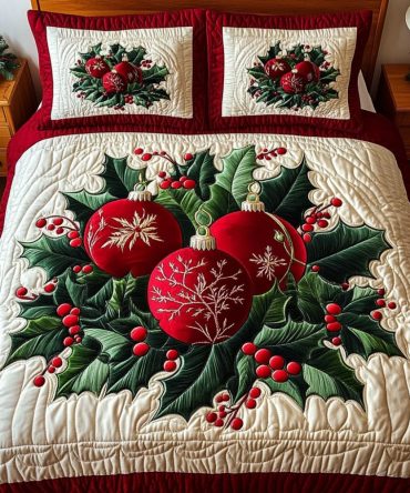 Festive Baubles 3-Piece Quilted Bedding Set