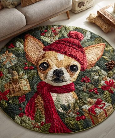 Festive Chihuahua Quilted Round Mat
