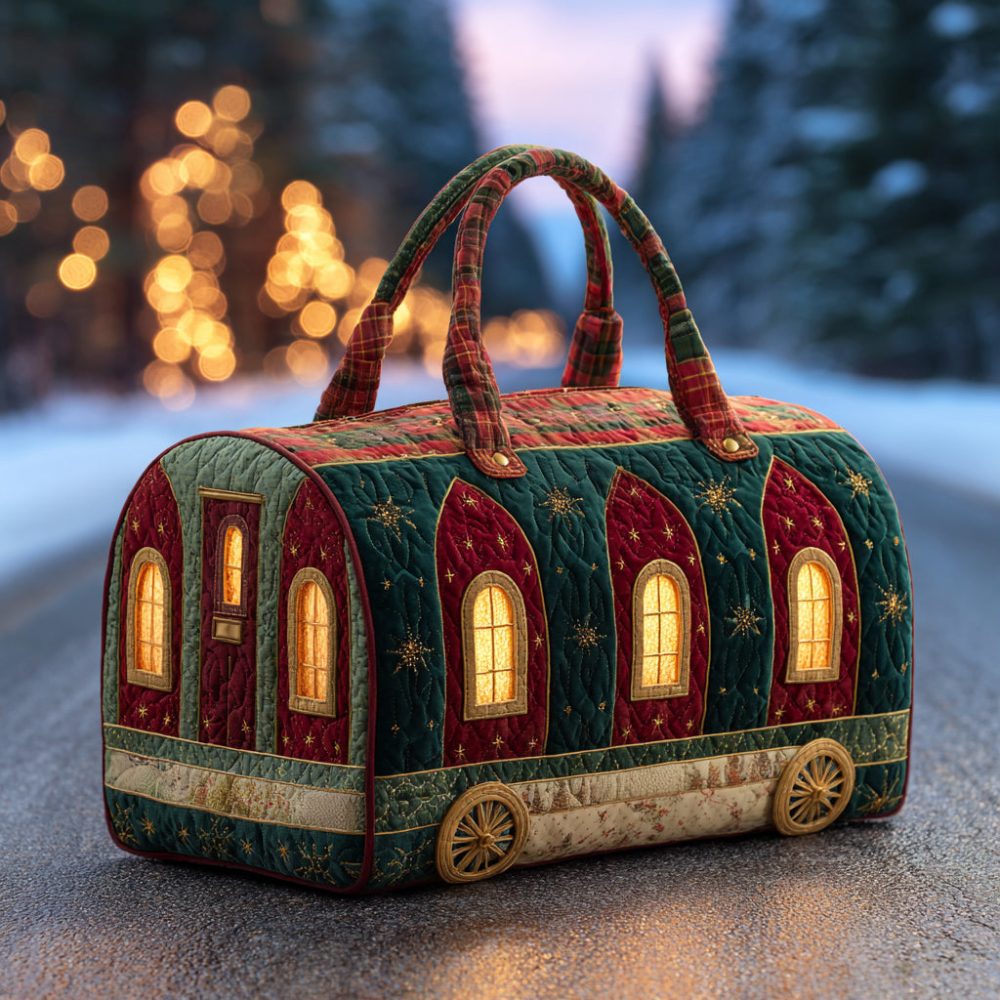 Festive Christmas Train Quilted Duffle Bag