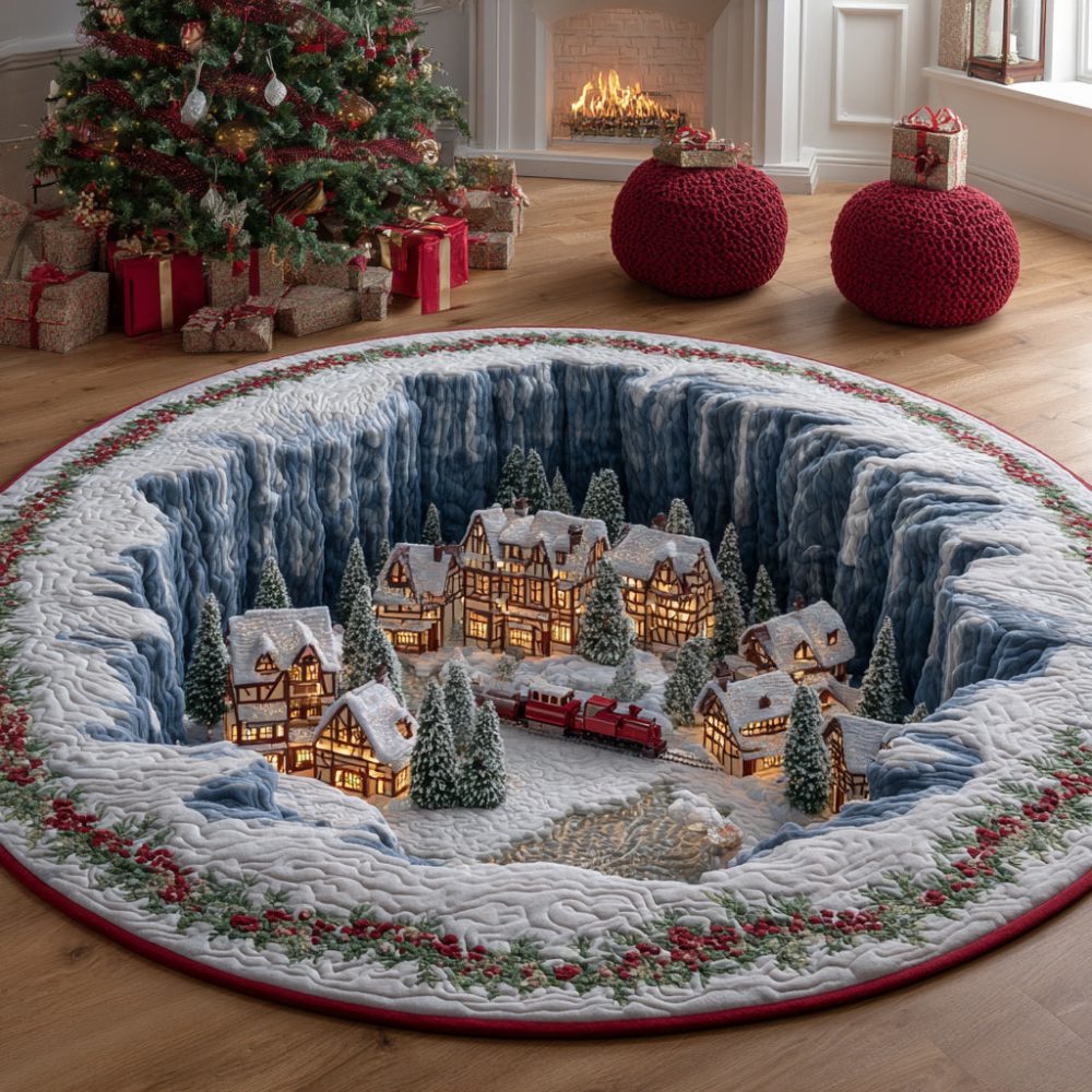 Festive Christmas Village Quilted Round Mat