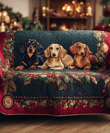 Festive Dachshund Delight Quilted Sofa Cover