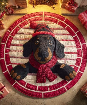 Festive Dachshund Quilted Round Mat