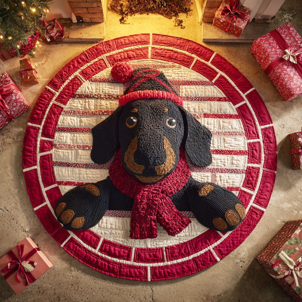 Festive Dachshund Quilted Round Mat