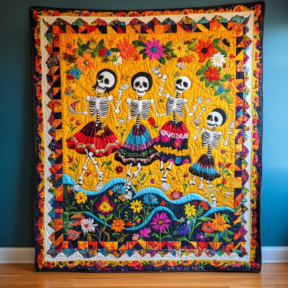Festive Dia De Los Muertos Quilted Blanket