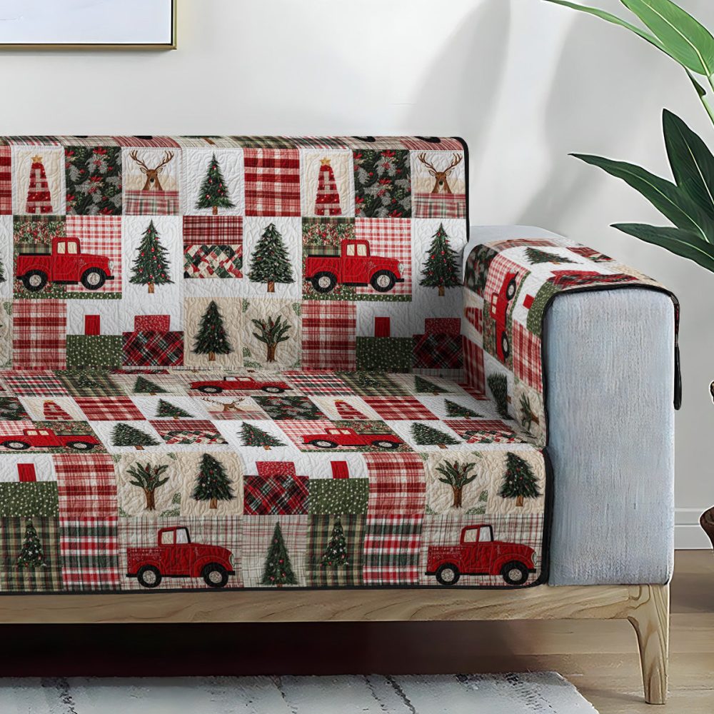Festive Evergreen Quilted Sofa Cover - Image 2