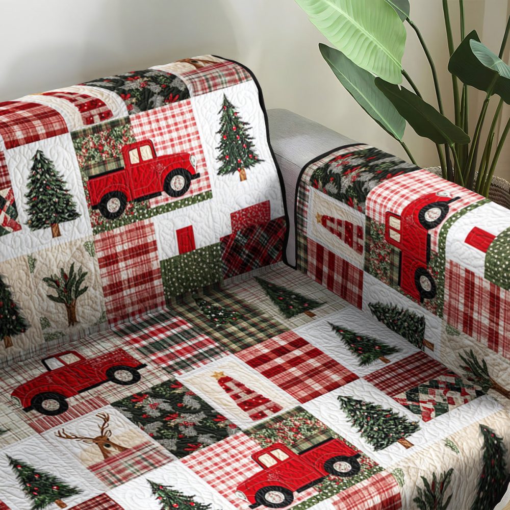 Festive Evergreen Quilted Sofa Cover