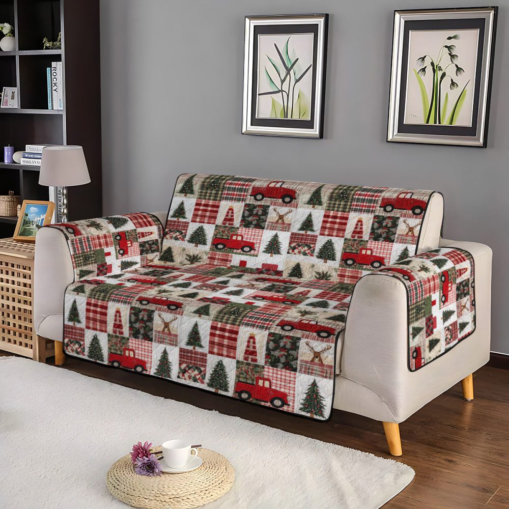 Festive Evergreen Quilted Sofa Cover - Image 4
