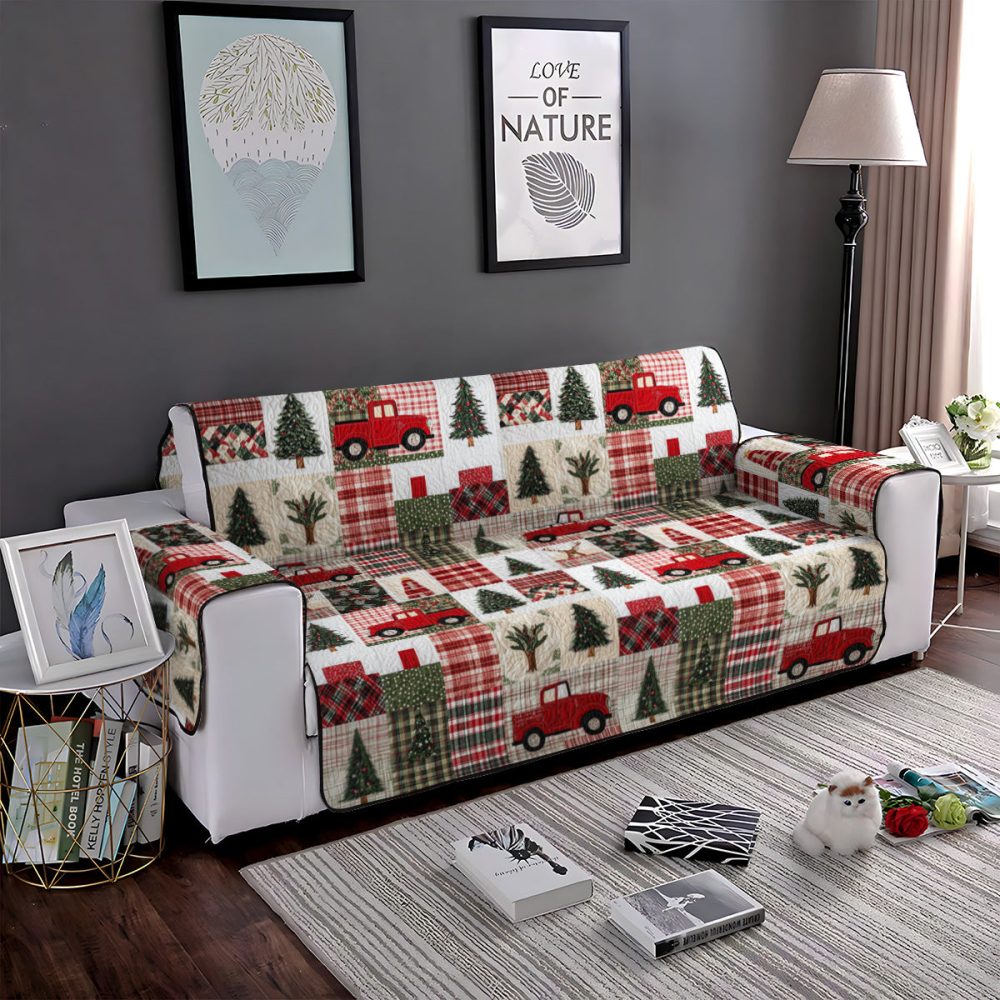 Festive Evergreen Quilted Sofa Cover - Image 3