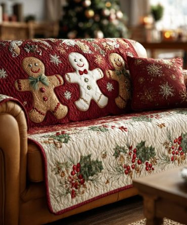 Festive Gingerbread Man Quilted Sofa Cover