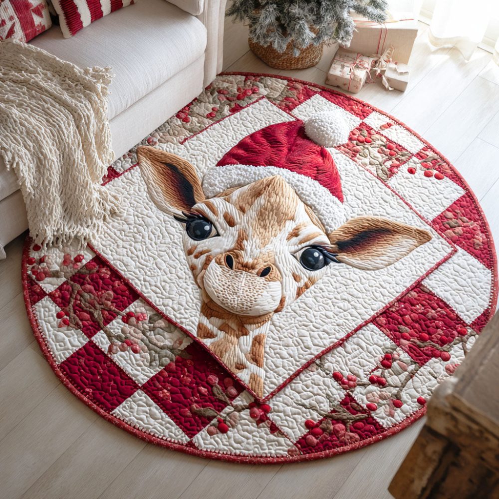 Festive Giraffe Quilted Round Mat