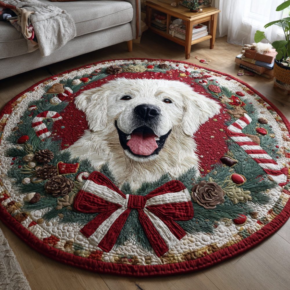 Festive Great Pyrenees Quilted Round Mat
