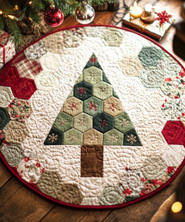 Festive Hexa Pine Quilted Round Mat