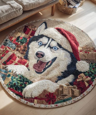 Festive Husky Gifts Quilted Round Mat