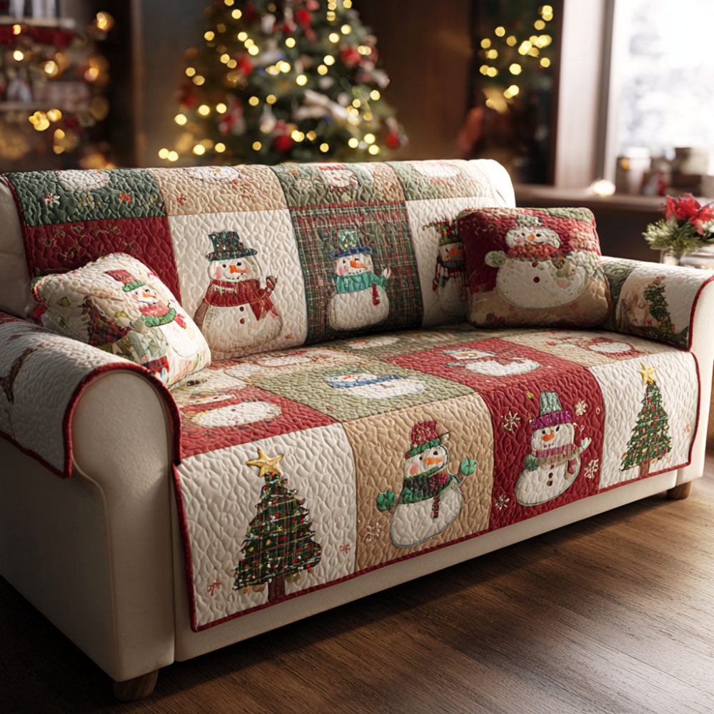 Festive Patchwork Quilted Sofa Cover