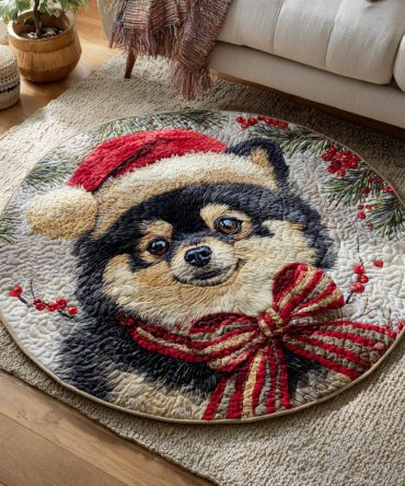 Festive Pomeranian Quilted Round Mat