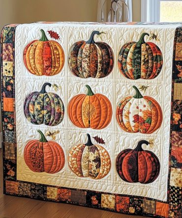 Festive Pumpkin Quilted Blanket
