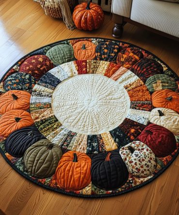 Festive Pumpkin Quilted Round Mat