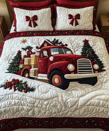 Festive Red Roadster 3-Piece Quilted Bedding Set