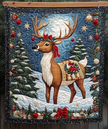 Festive Reindeer Elegance Quilted Blanket