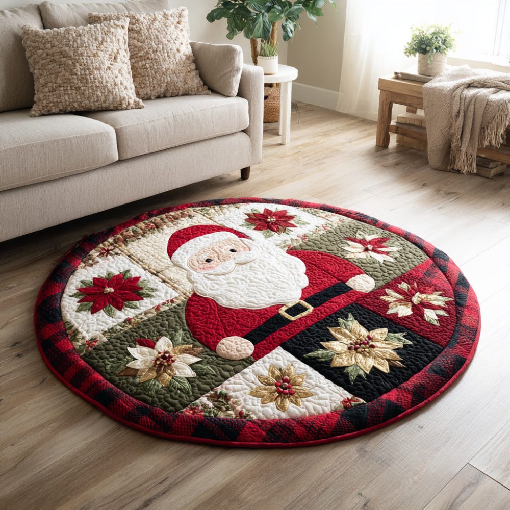Festive Santa Claus Quilted Round Mat