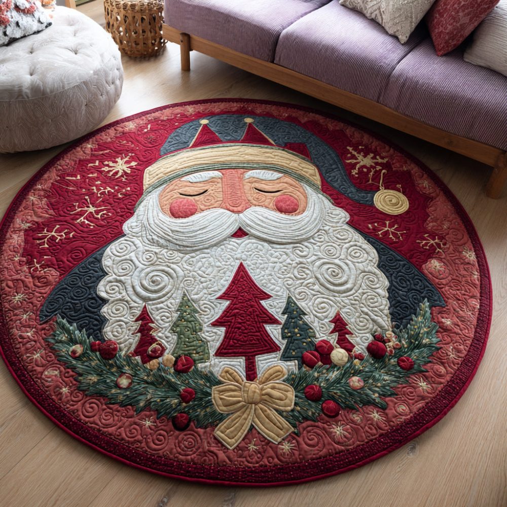Festive Santa Claus Quilted Round Mat