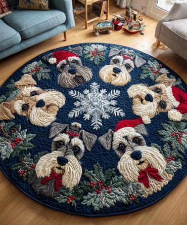 Festive Schnauzer Quilted Round Mat